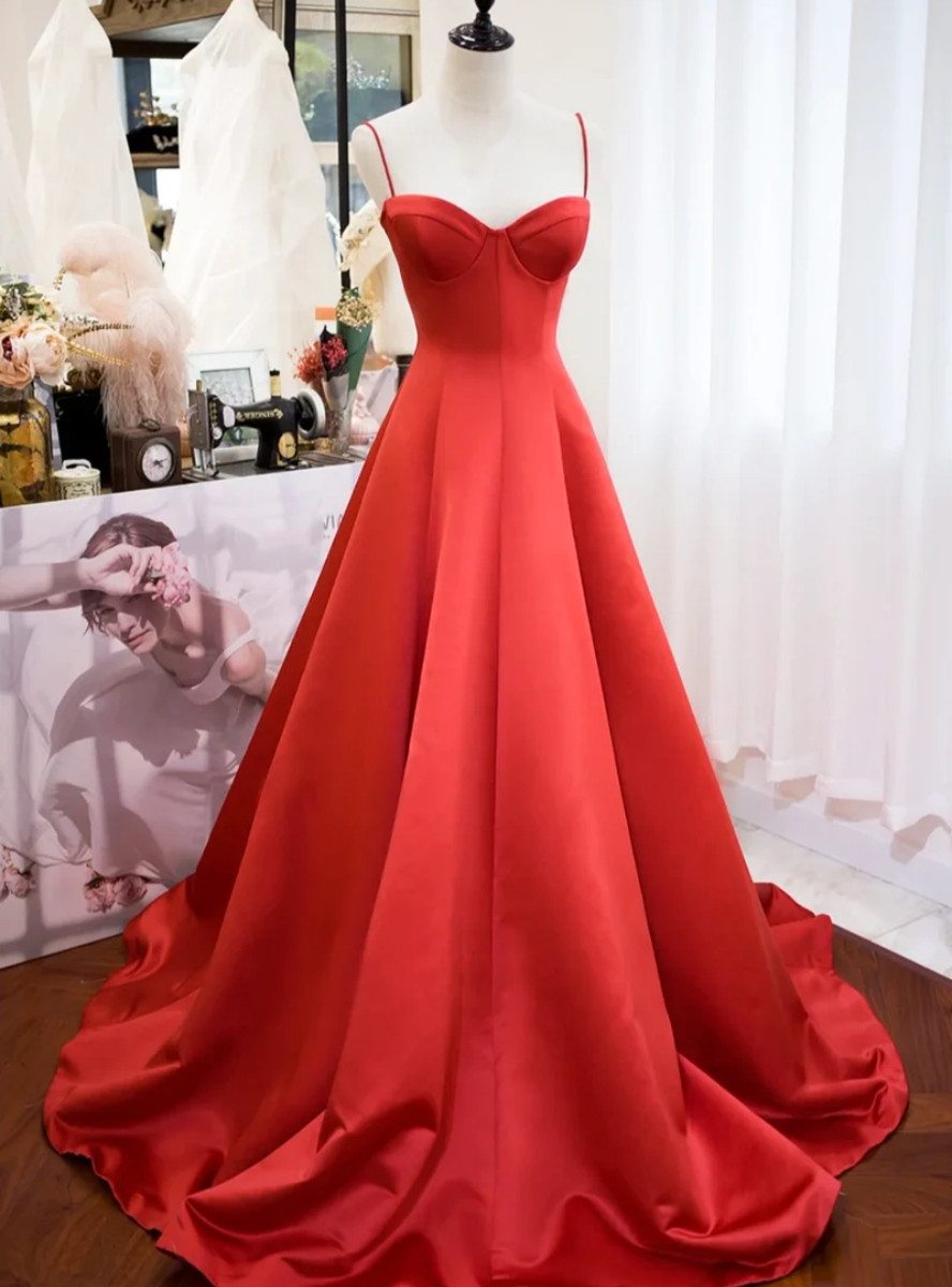 Classy White Square Spaghetti-Strap Satin Prom Dress Sleeveless With Beads