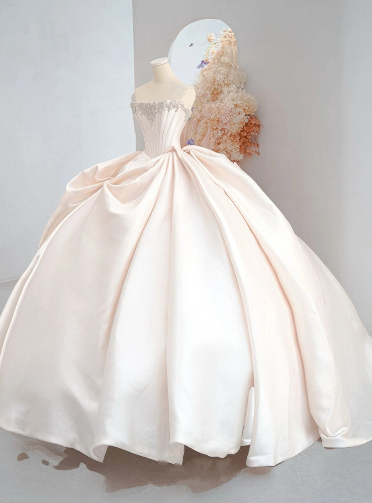 Pretty White Strapless Pleats Wedding Dress main image 1