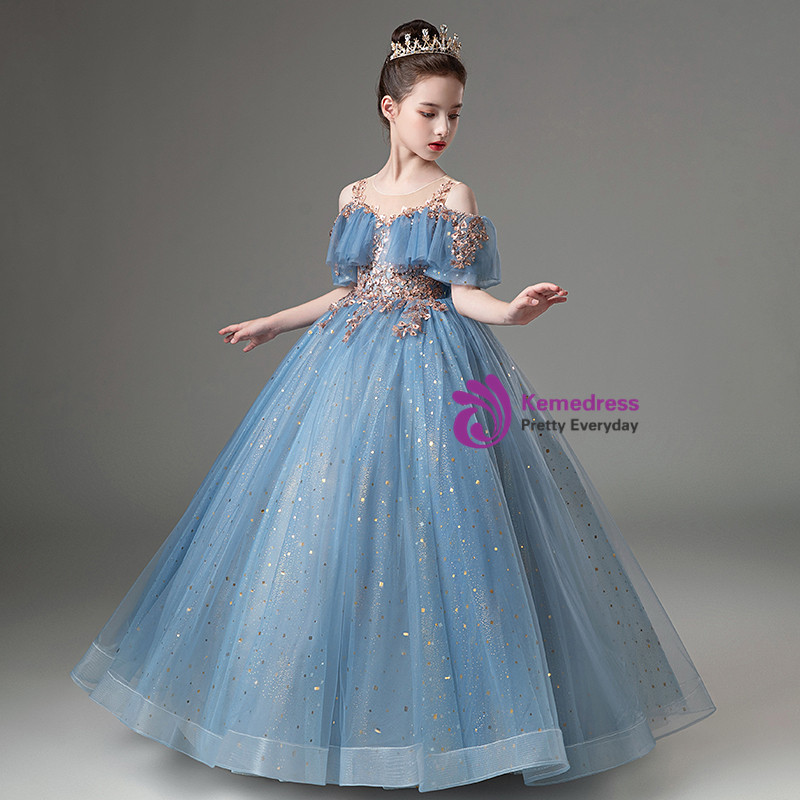A-Line Scoop Neck Tulle Flower Girl Dress With Bow Blushing Pink main image 1