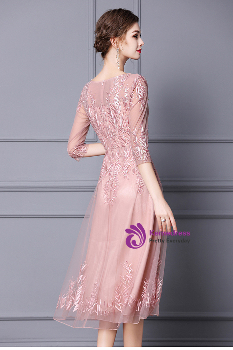 Pink Long Sleeves Embroidery Mother of the Bride Dress Formal Gown main image 1
