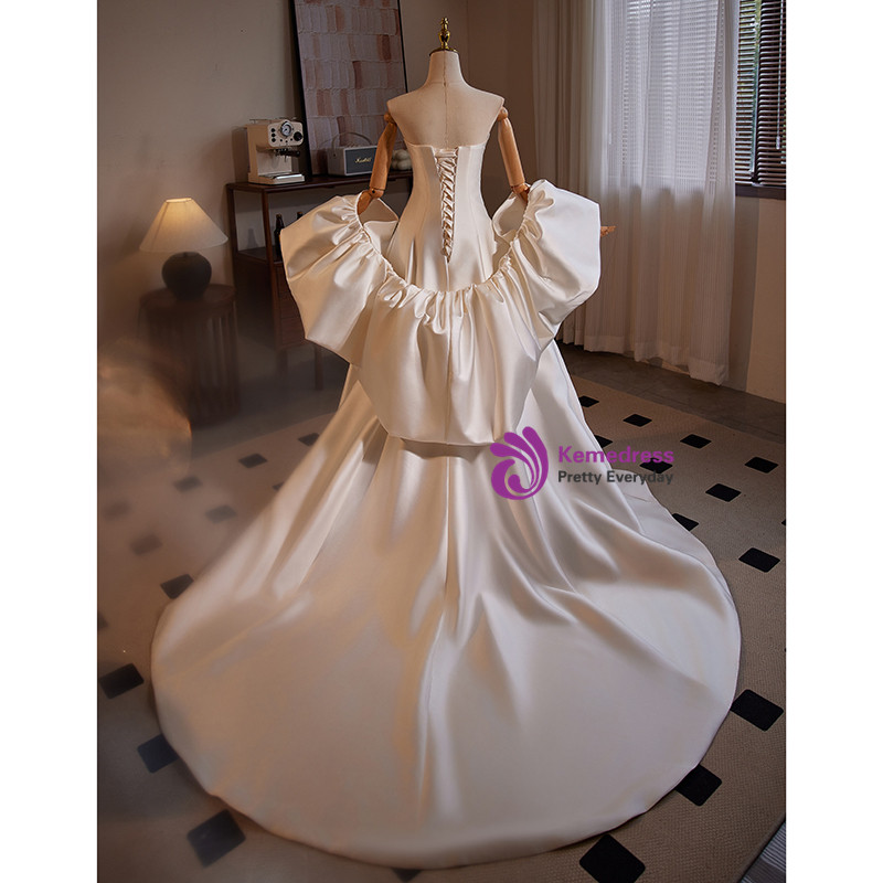 Pretty White Strapless Satin Long Wedding Dress Formal Bridal Dress cc3466 main image 1