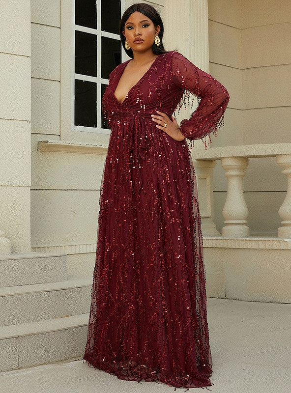 Sequins Lace Off the Shoulder Long Dresses Grape Plus Size