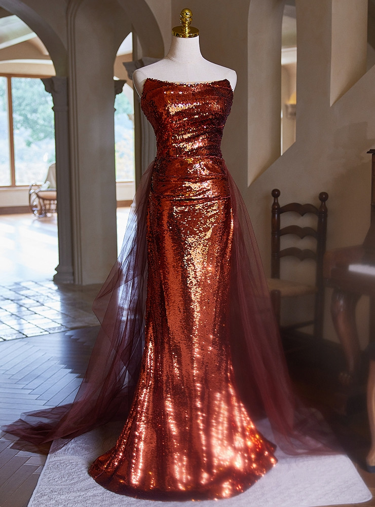 Strapless Minimal Pleated Prom Dress With Slit Burgundy main image 1