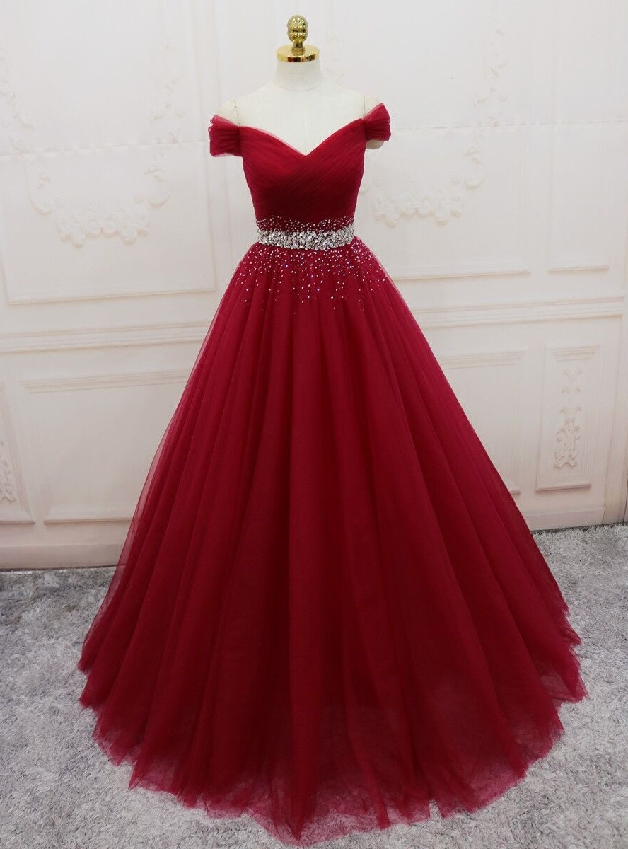 Classy Burgundy Off-Shoulder Pleats Sheath Formal Prom Dress