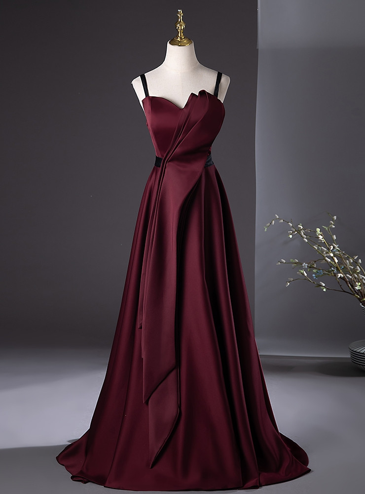 Pretty Burgundy Spaghetti Straps Sheath Prom Dress Evening Gown Y8272
