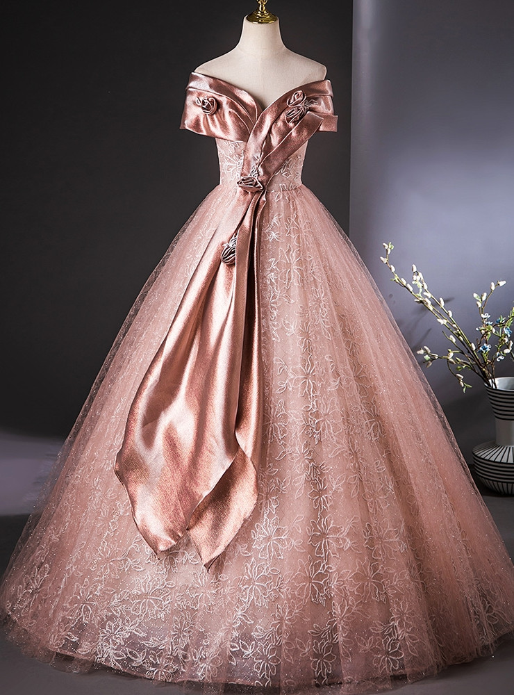 Off Shoulder Long Sleeves 3D Butterfly Appliques Beaded Pink Sweet 16 Quinceanera Dress WQ1076