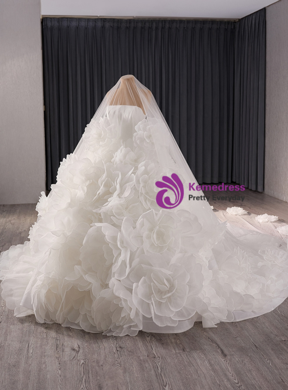 Floral Embroidered Tulle Wedding Gown White