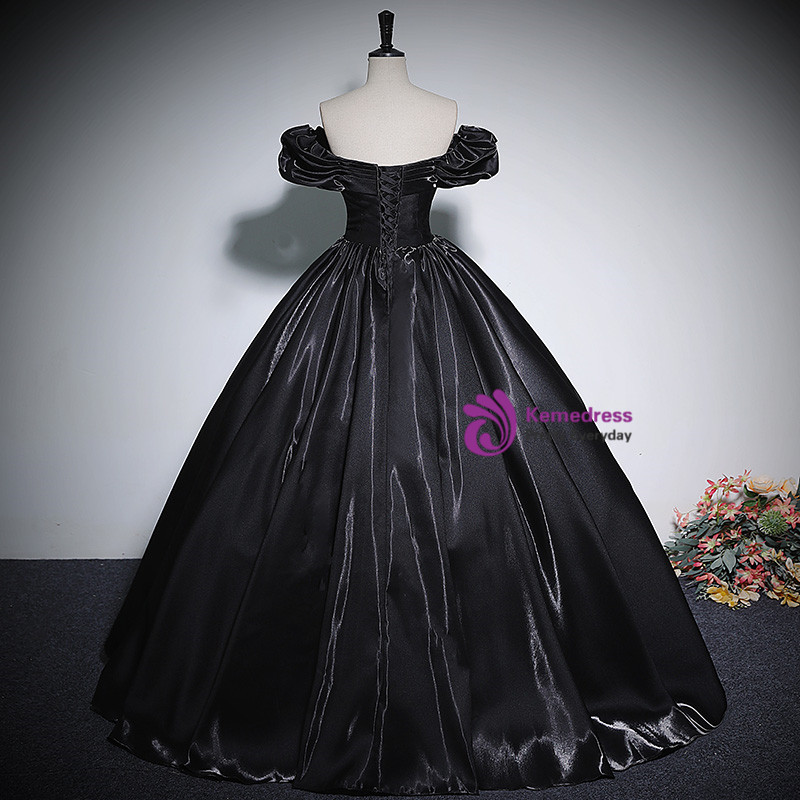 Black Ball Gown Off the Shoulder Tulle Quinceanera Dress with 3D Flowers