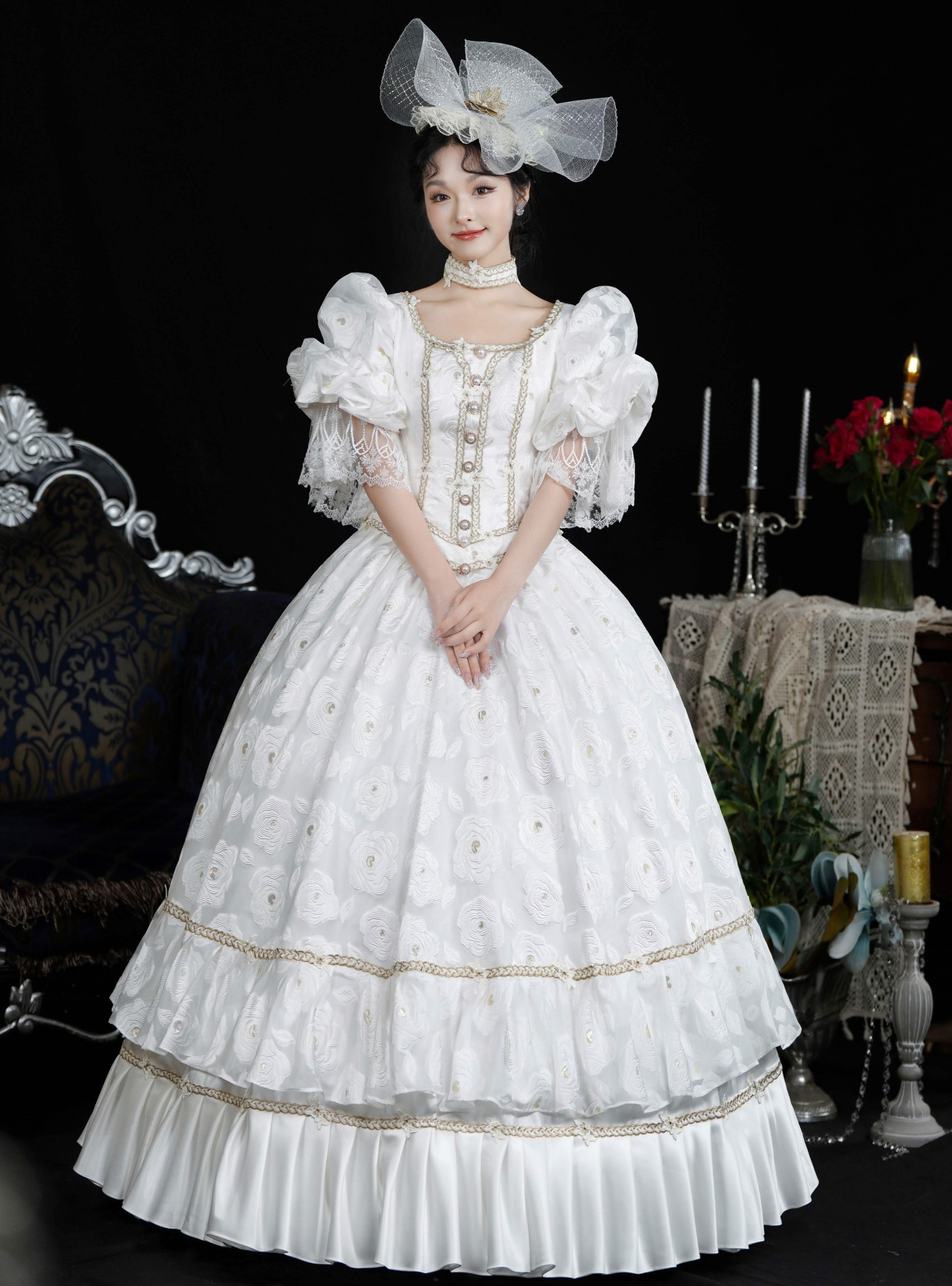 Vintage Baroque Long Sleeve Deep V Neck Bodycon Dress