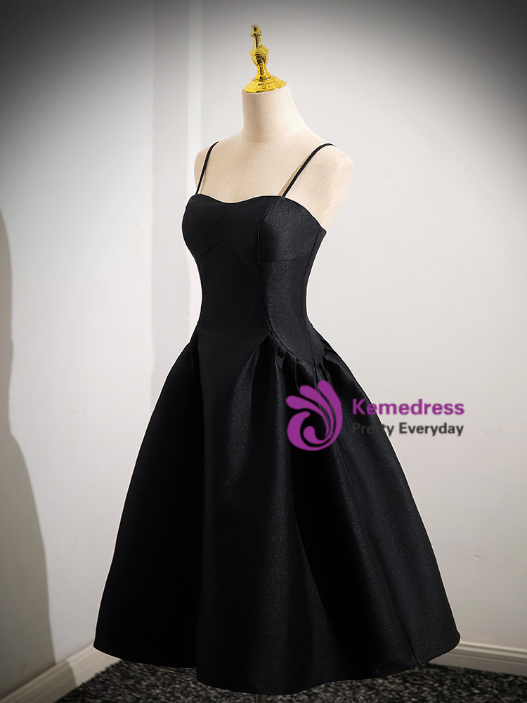 Simple Spaghetti Straps Black Satin Long Evening Gown Prom Dress SP331 main image 1