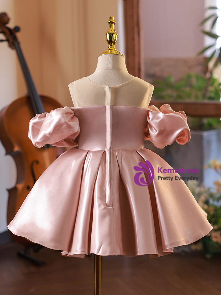Cute A-Line Bow Short Flower Girl Dress Rust