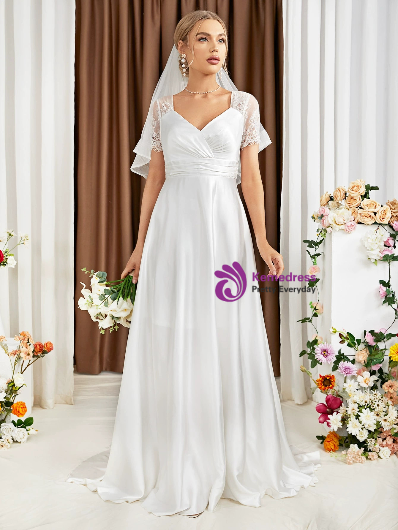 Simple V-Neck Chiffon Backless Long Light Grey Bridesmaid Dress, PD0974