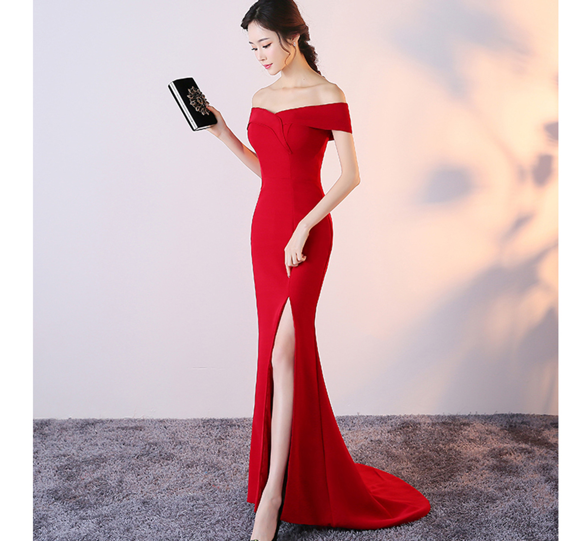 Formal Dresses Wine Red Simple Off The Shoulder Mermaid