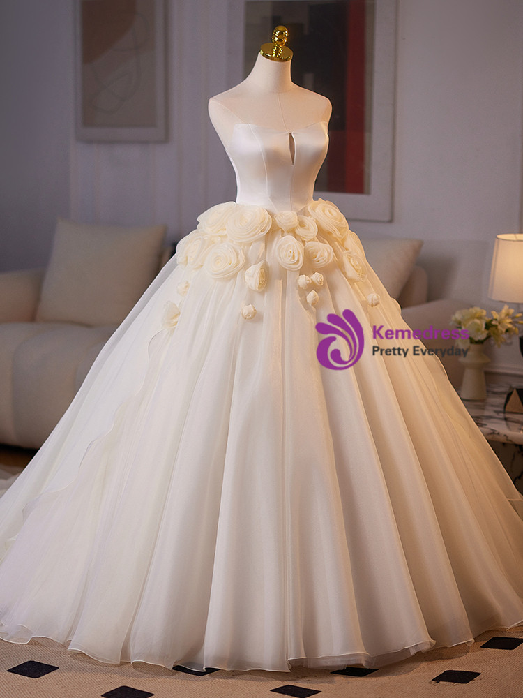 Embellished Beaded Tulle Dress with 3D Flower Mesh main image 1
