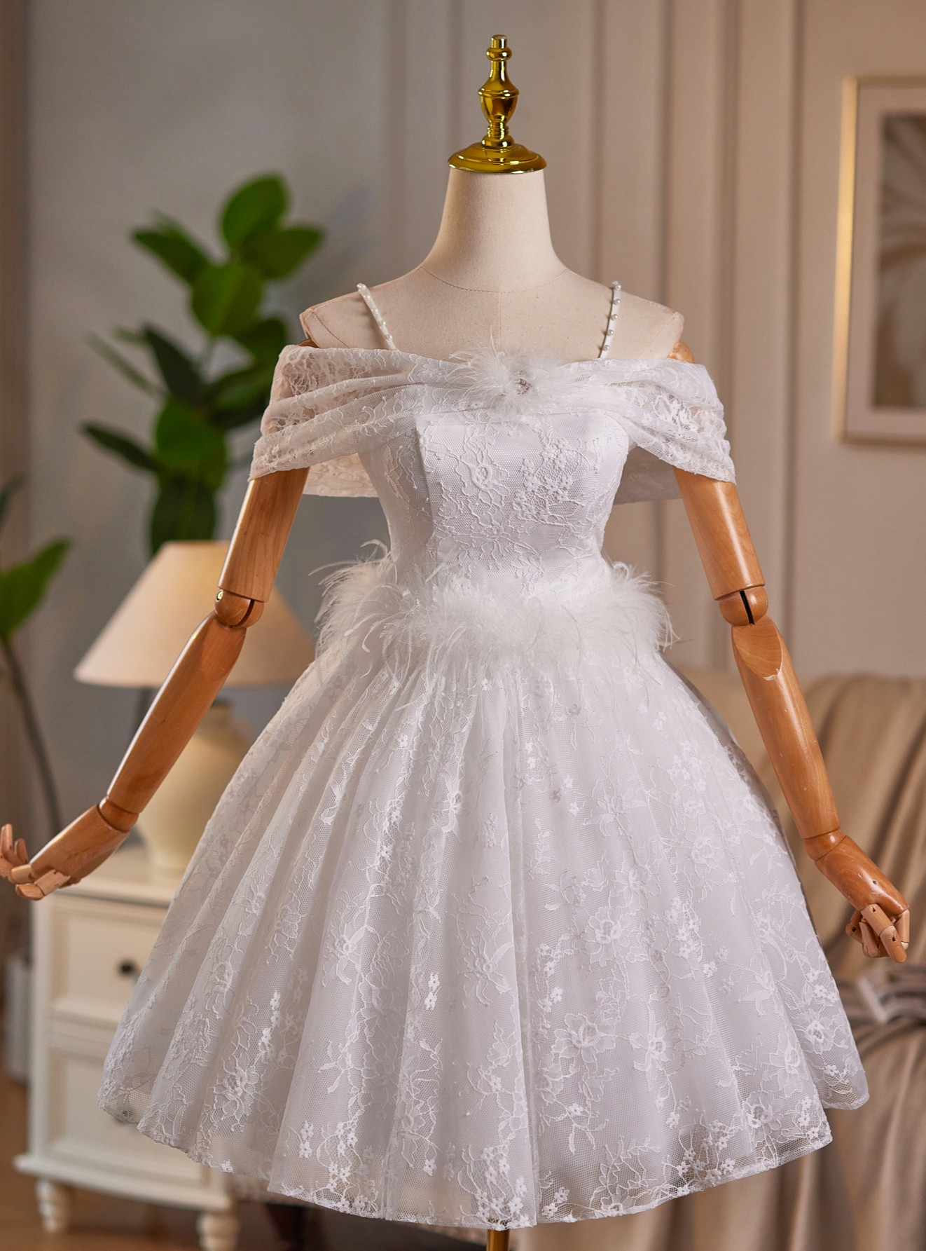 Ankle Length Ruffles White Spaghetti StrapsSequin Homecoming Dress
