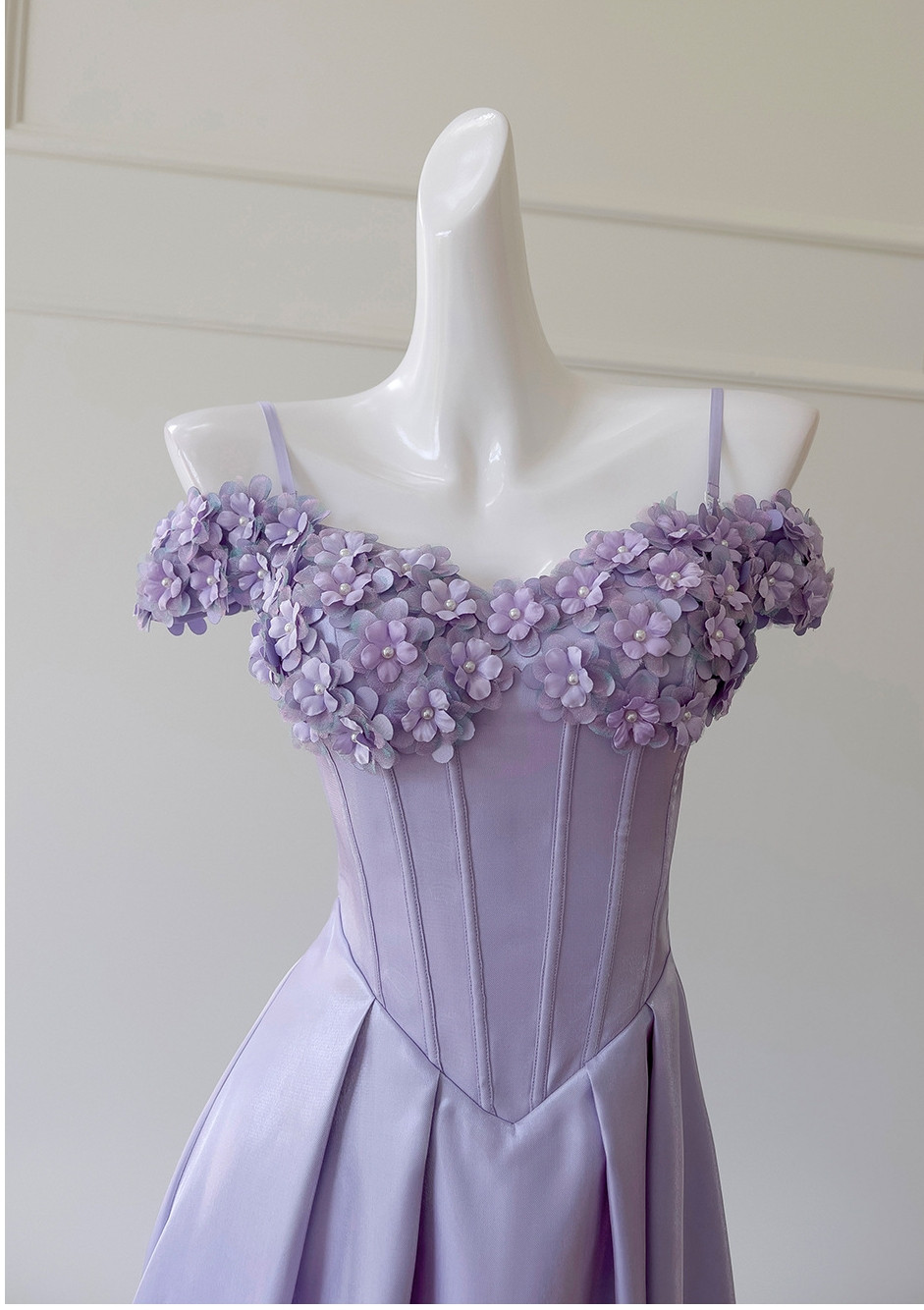 Spaghetti Straps Purple Satin Prom Dress Tea Length Wedding Party Formal Gown c2848 main image 0