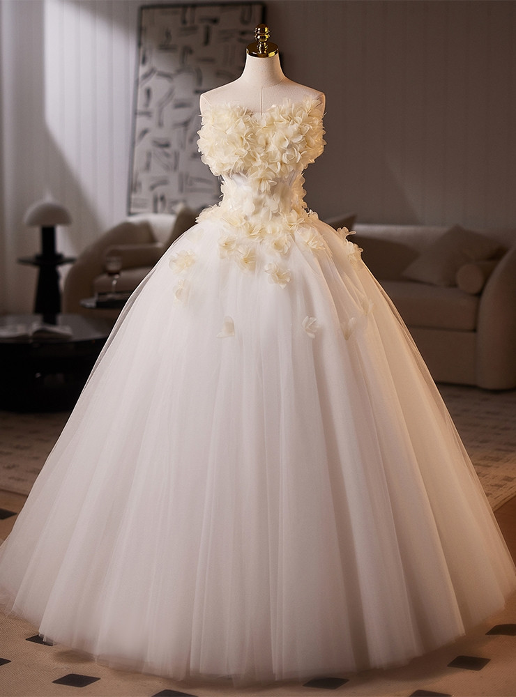 A-line 3D Flower Colorful V Neck Tulle Forest Wedding Dresses main image 0