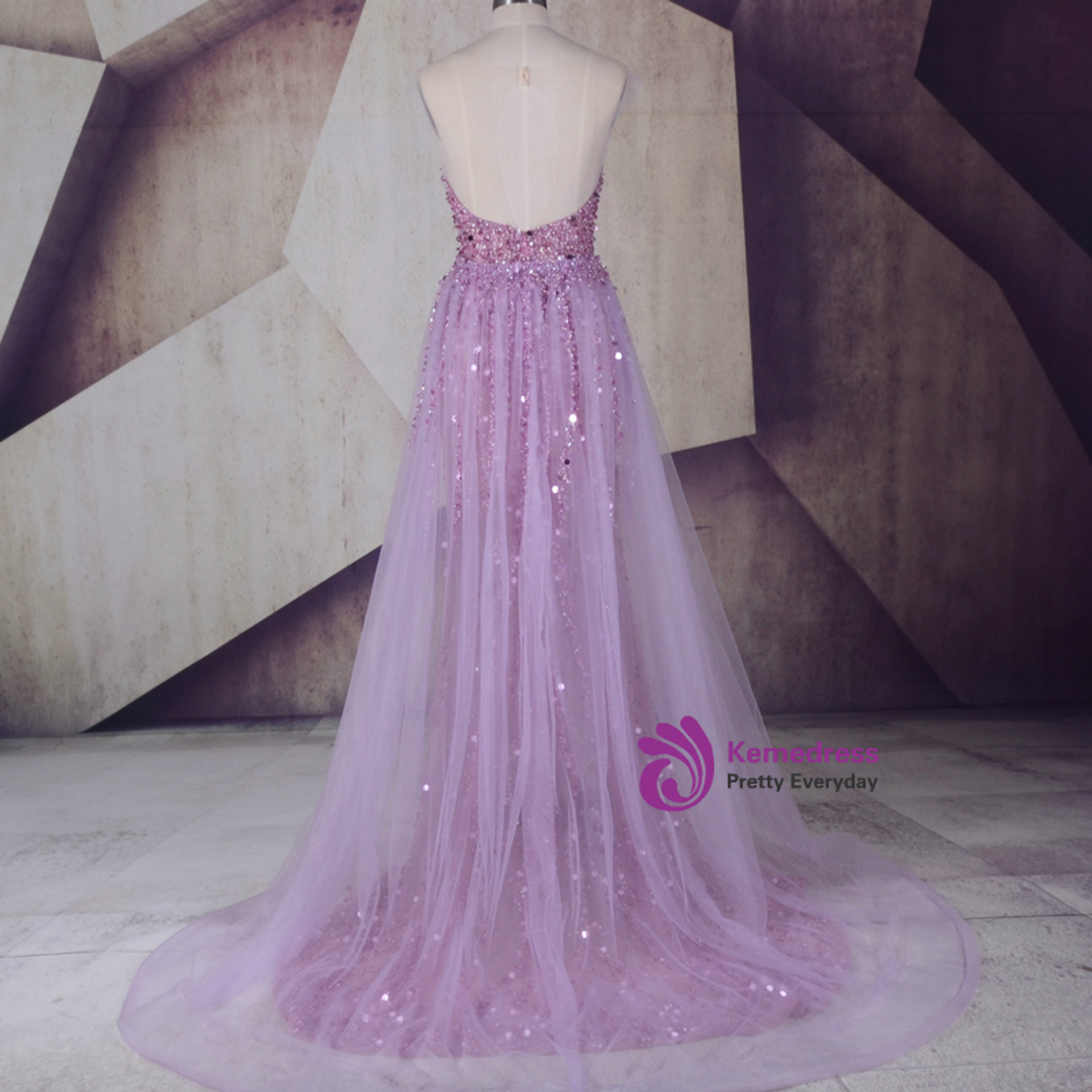 Strapless Prom Dress Light Purple Long Beaded Sequins