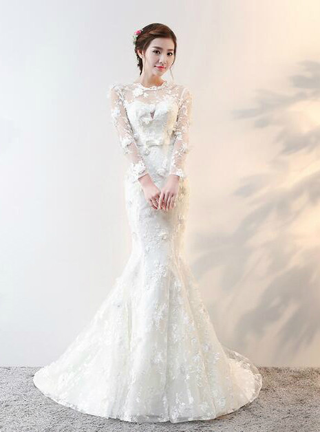 Long Sleeve Maxi Lace Mermaid Regular Wedding Guest Dress rmn2976