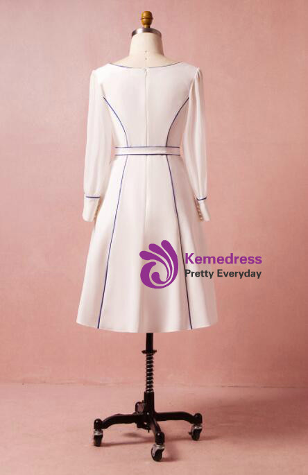 Plus Size Knee Length White Long Sleeve Prom Dress