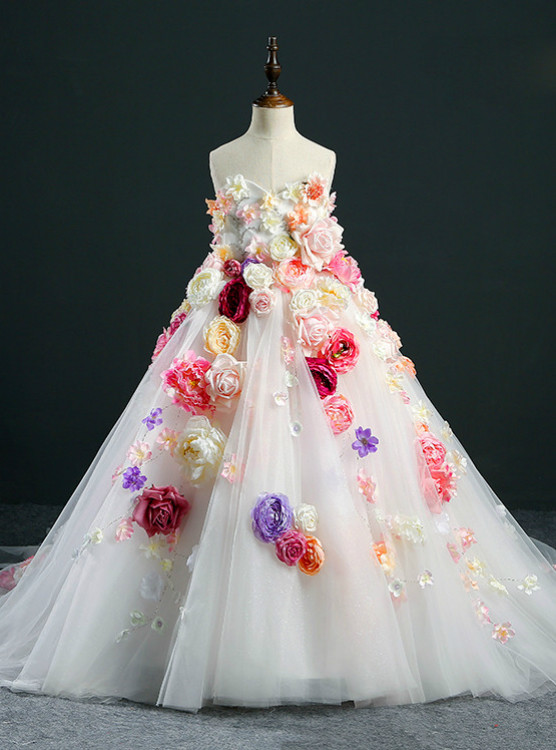 Ball Gown Spaghetti Straps Sleeveless Knee-Length Two Pieces Flower Girl Dresses With 3D Floral
