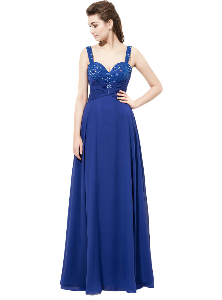 Square Neck Spaghetti Straps Chiffon Dresses Ink Blue