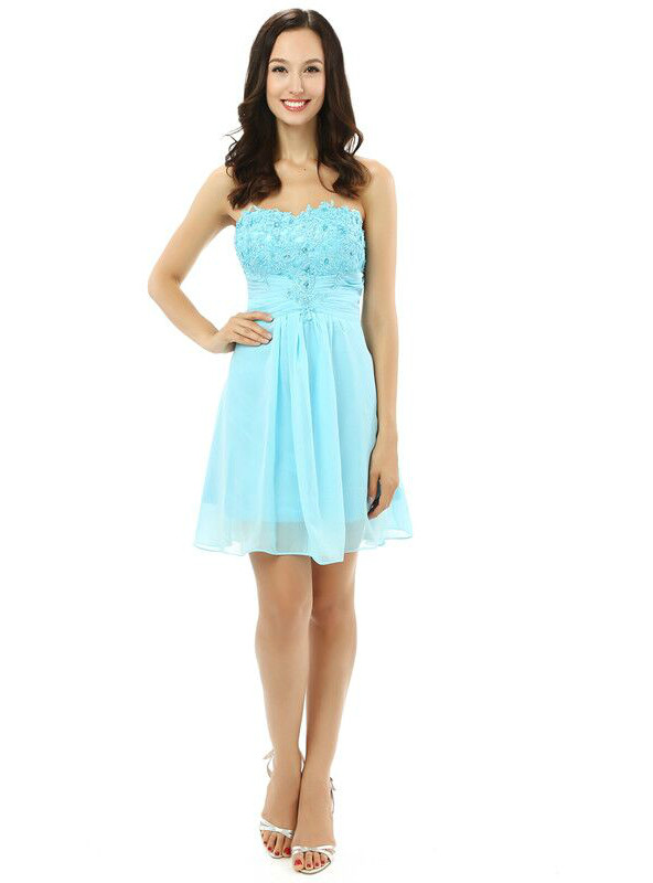 Cute Blue Chiffon Printed Floral Homecoming Dress, Short Summer Beach Dress Y9620 main image 0