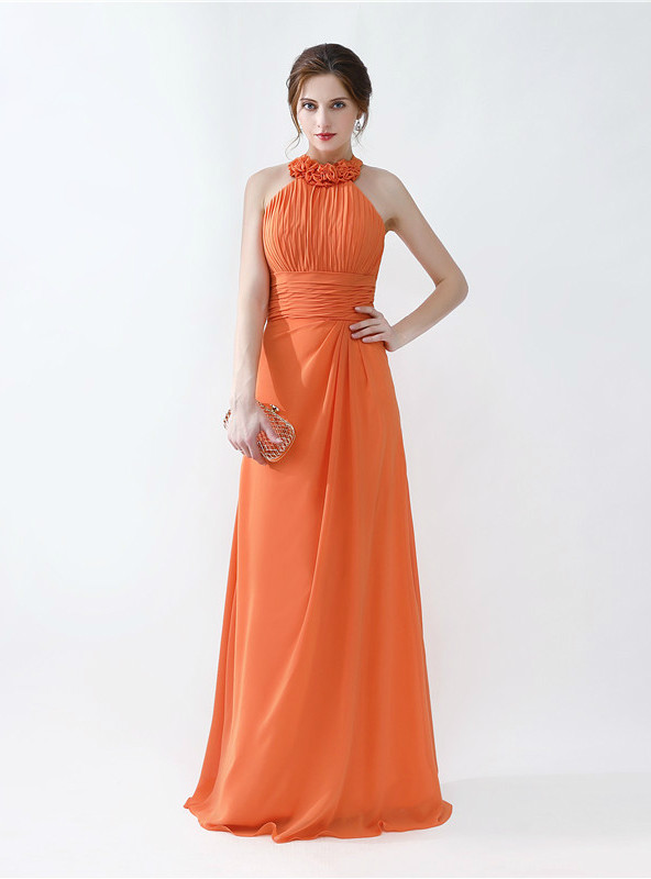 A-Line Pleated Chiffon Floor-Length Dress Blue