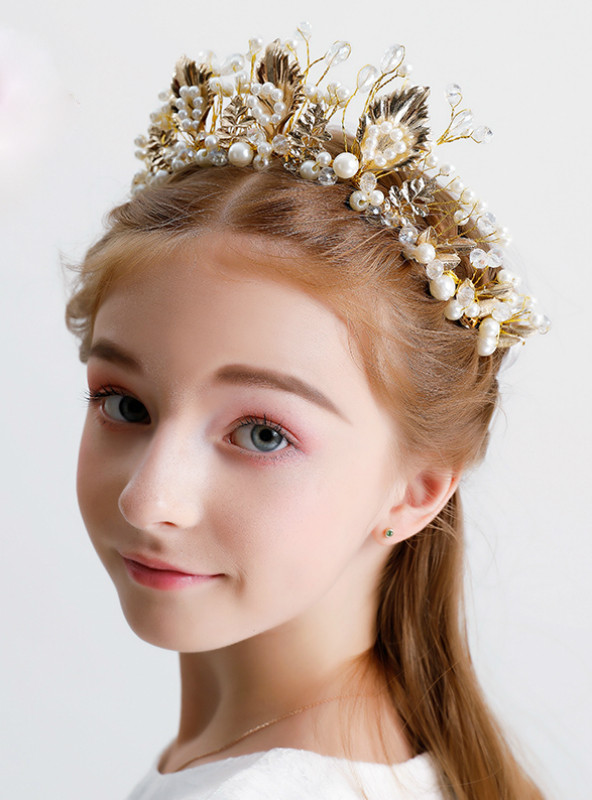 Gold Crown Princess Hairband Tiara Jewelry Beaded