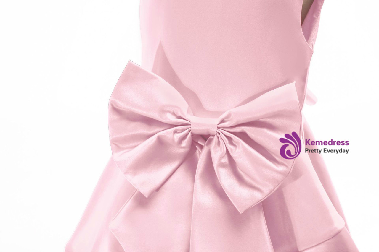 Princess Style Satin Flower Girl Dress with Sequin Bow