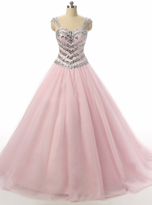 Retro Pink Strapless Sequin Organza Pleated Ball Gown Formal Quinceanera Dress With Beading SP483 main image 0