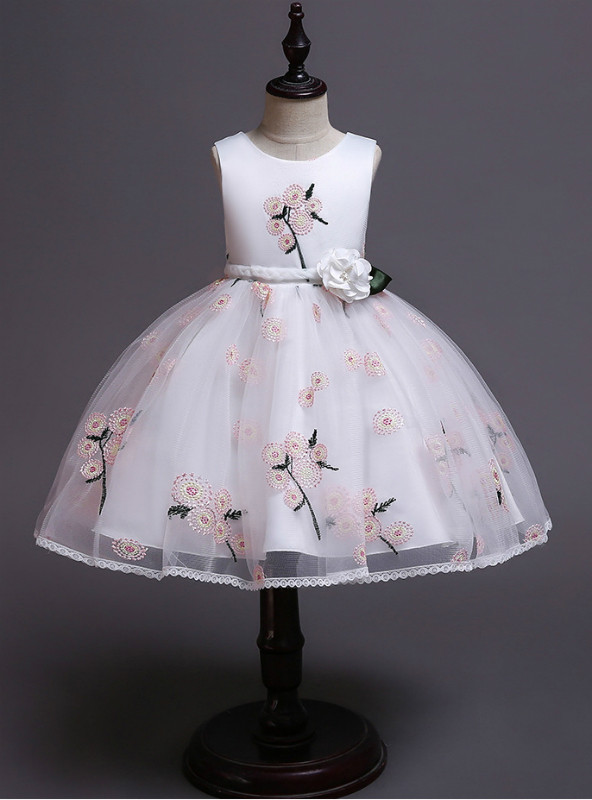 Casual White Embroided Girl Dress