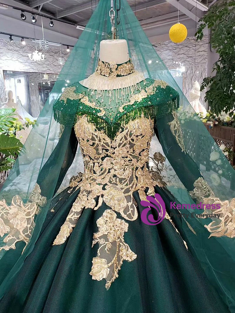 Lace and Tulle with Beaded Long Gowns Dark Green main image 0