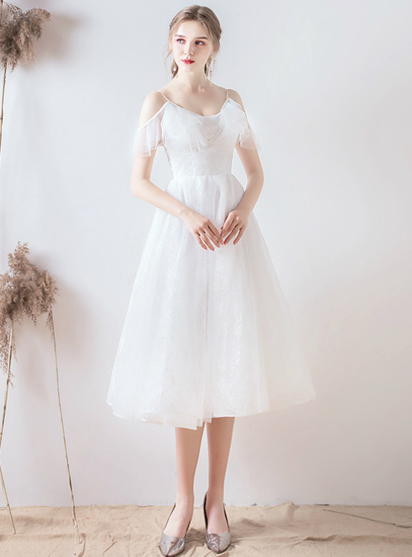 Short Wedding Dress Knee Length Tulle White Wedding Dress