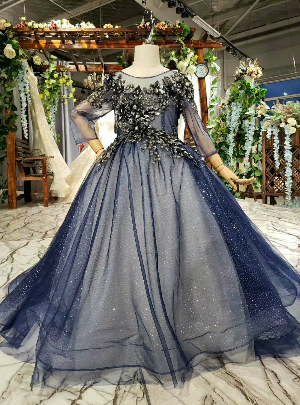 Light Blue Sequin Ball Gown Flower Girl Dress with Sweetheart Neckline main image 0