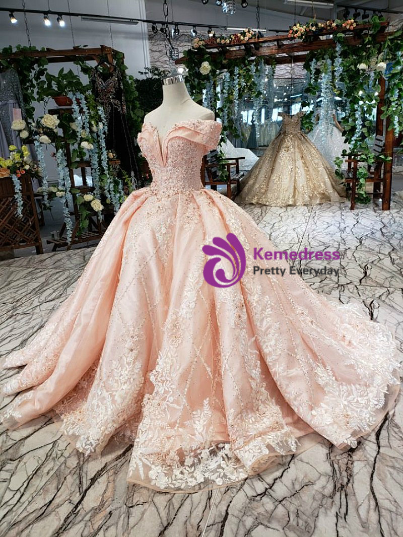 Pink Off The Shoulder Tulle Wedding Guest Dress