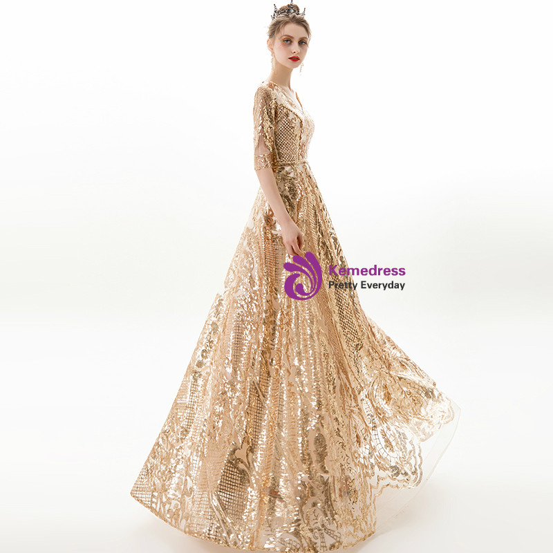Crushed 'Gold' V-Neck Dress main image 0