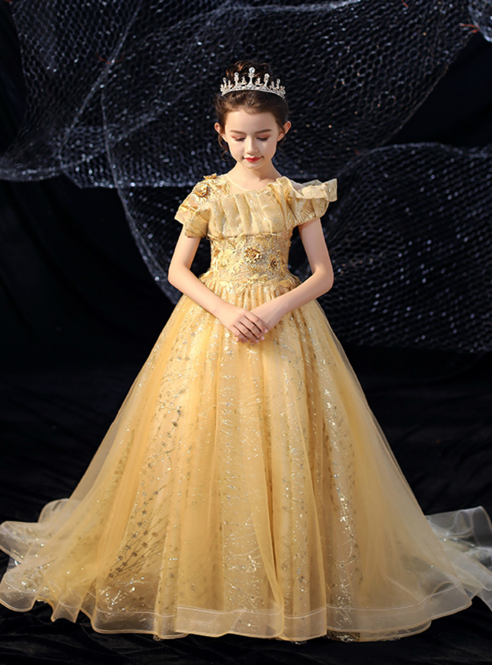 Dusty Blue Sequin Ball Gown Flower Girl Dress