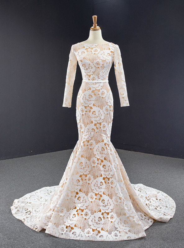 Cicinia Champagne Prom Dress Long Beaded Sheath Evening Gown main image 1
