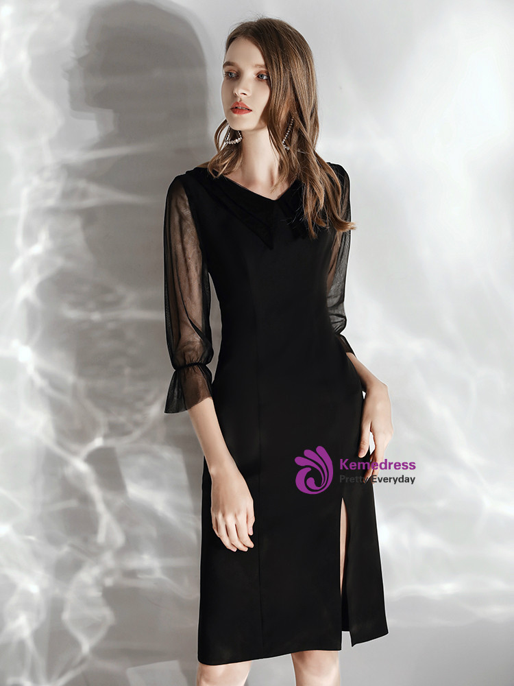 Simple Black Sheath Satin Party Evening Dress cc2734