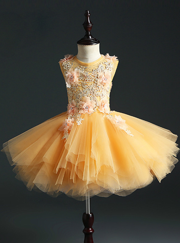 Ball-Gown Off-the-shoulder Sleeveless Flower Girl Dresses with Appliques & Embroidery