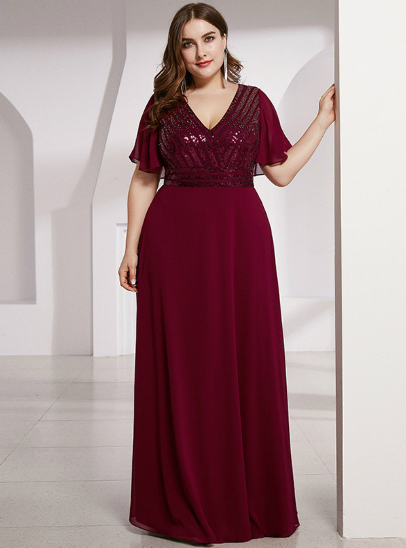 Plus Size Purple Red Print Ruffled Chiffon Party Dress Summer