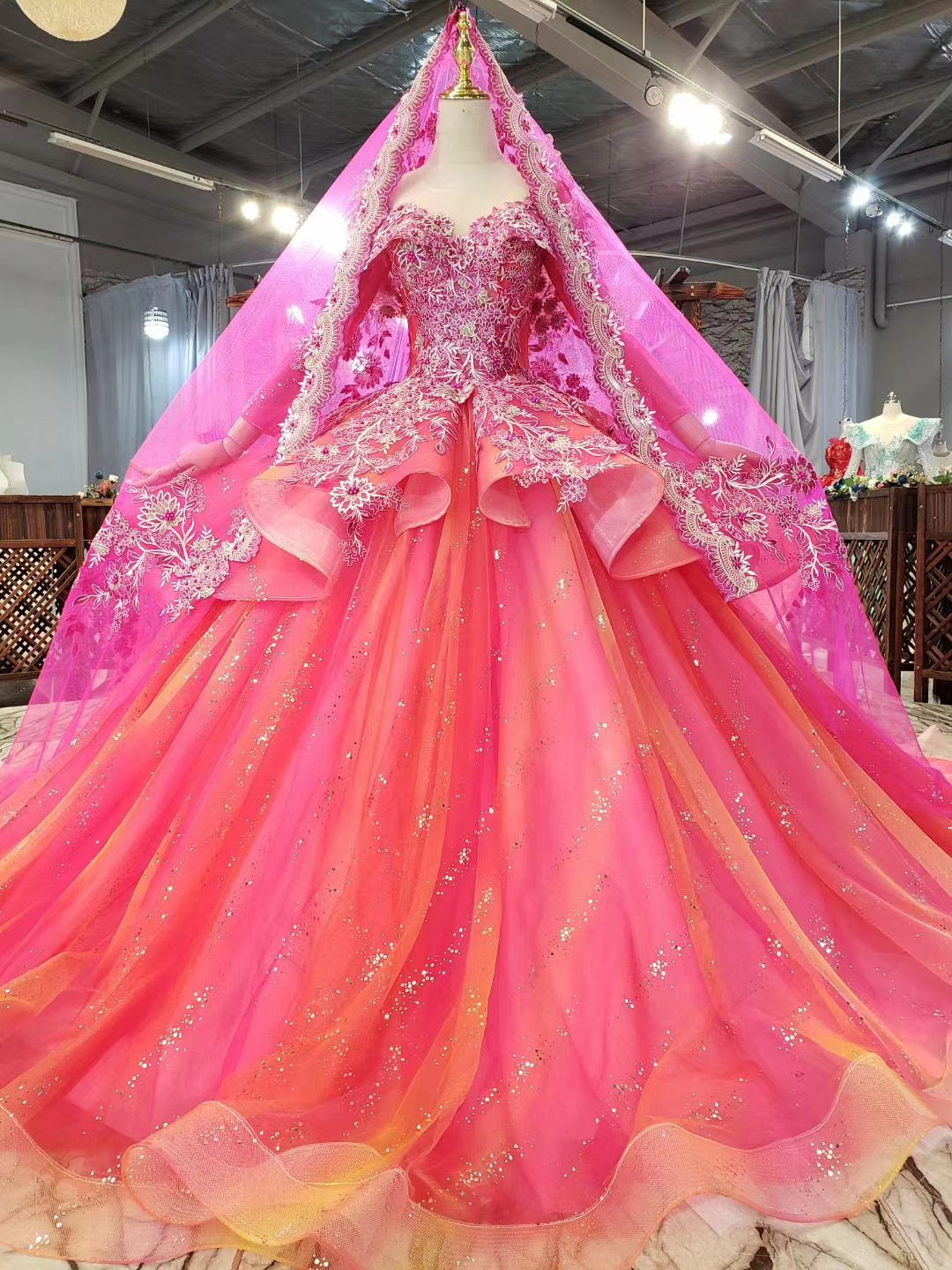 Fuchsia Tulle A Line Scoop Lace Appliques Long Prom Dresses With Slit, PL576