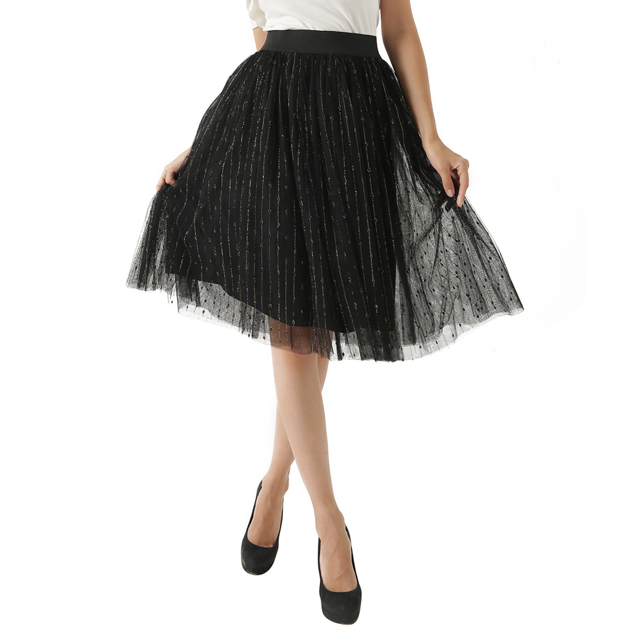 Bright Silk Tulle High Waist Skirt
