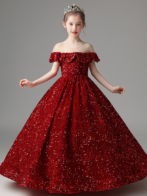 Party Flower Girl Dress with Pattern Print Appliques - Ball Gown Ankle Length