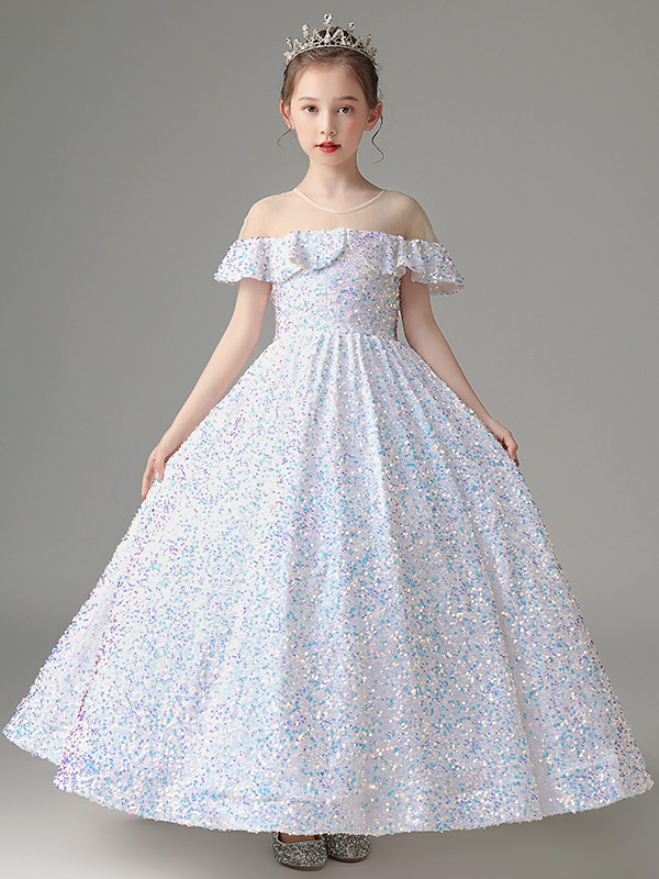 Ball Gown Sequins Flower Girl Dresses with Ruffles & Bowknot