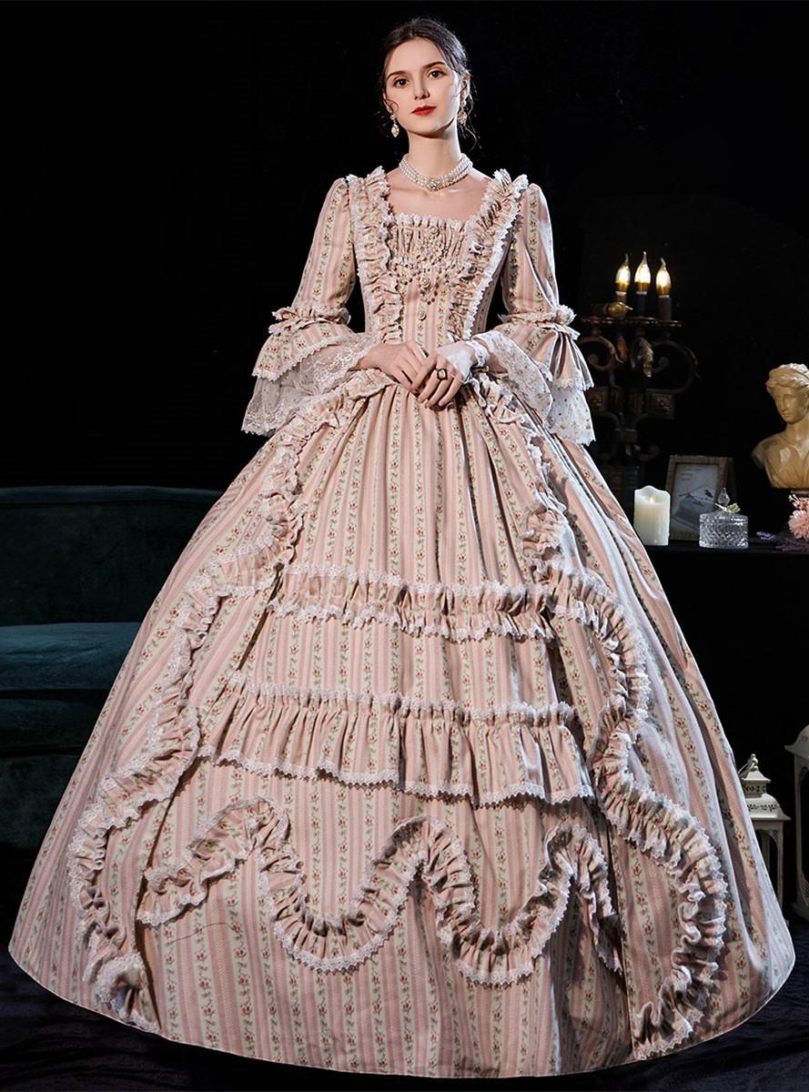 White Ball Gown Square Long Sleeve Bow Rococo Baroque Dress