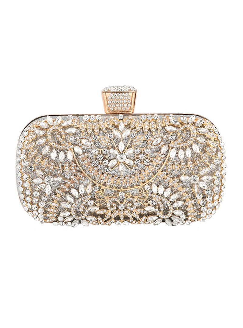 Green Leaf Hot Diamond Clutch Bag with Chain