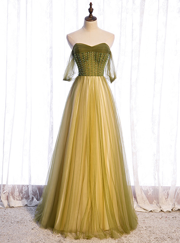 Green High Neck Prom Dress With Sequins main image 1