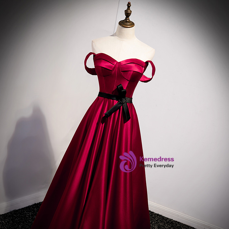 Cicinia Burgundy Prom Dresses Long Sweetheart A-line Satin Spaghetti Straps Floor length